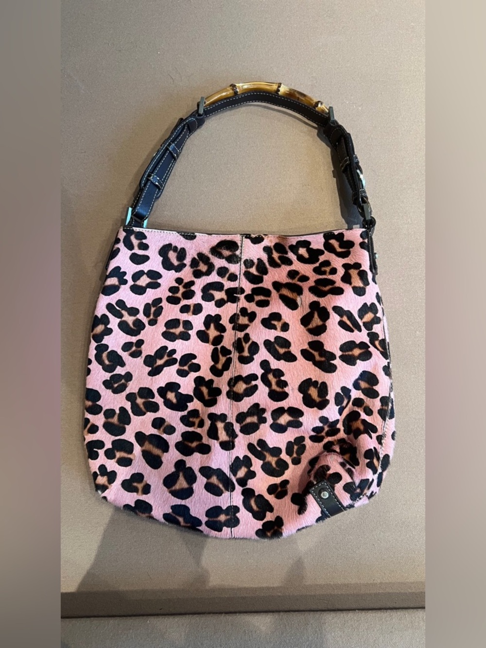 BUTI  Pink cow hide Leopard Print w/ Dark Trim leather bag